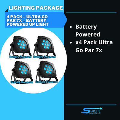 4 PACK – Ultra Go Par 7X – Battery Powered Up Light