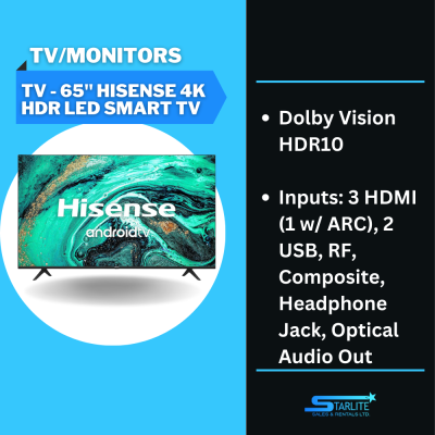 TV - 65 HISENSE 4K HDR LED SMART TV